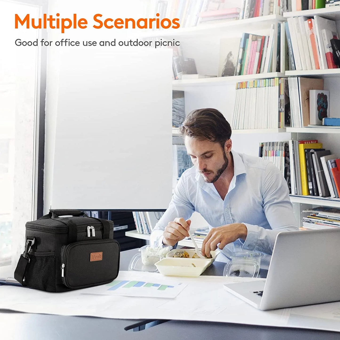 Large Soft Cooler Lunch Bag, Insulated Lunch Box, Cooling Tote for Adult, Men, Women, Picnic, Hiking, Beach, Leakproof, Waterproof, Lightweight, 12-Can (8.5L) , Black