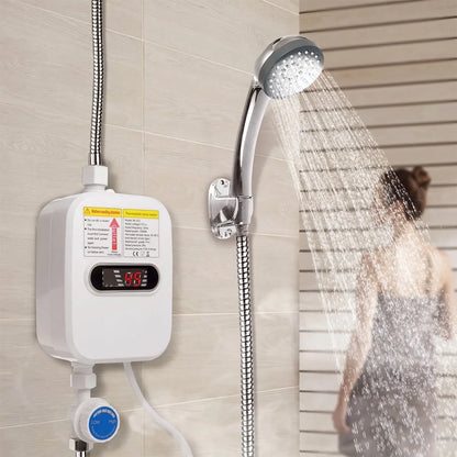 3500W Electric Tankless Water Heater Shower Head Set, Instant Hot Water Heater LCD Display, White