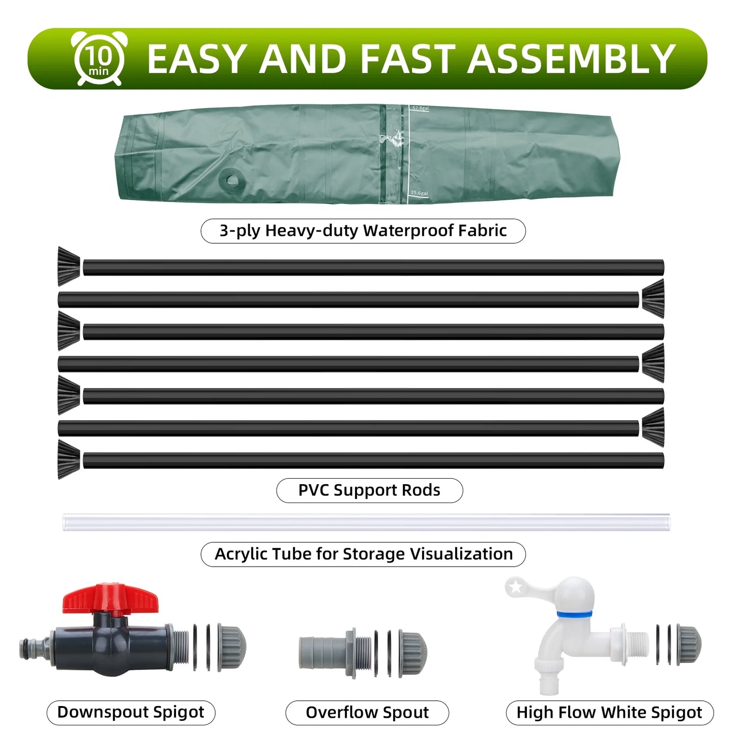 Collapsible Rain Barrel 100 Gallon Rainwater Collection Storage Tank with Garden Hose, Green