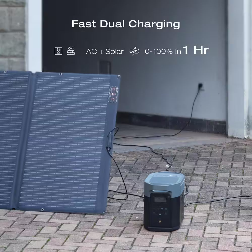 2400W Output/4800W Peak Push-Button Start Battery Generator DELTA 2 Max with 400W Solar Panel for Home Camping and Rvs