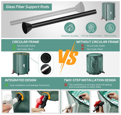 Collapsible Rain Barrel 100 Gallon Rainwater Collection Storage Tank with Garden Hose, Green