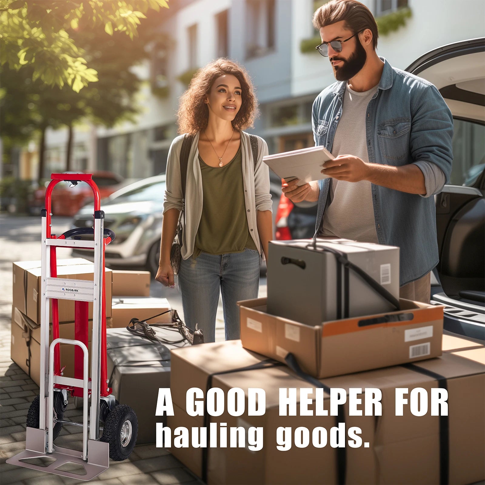 ROOMARK Hand Truck Dolly 3 in 1 Convertible Moving Cart 1000 Lb Capacity with Telescopic Frame Non-Slip Wheels for Easy Delivery