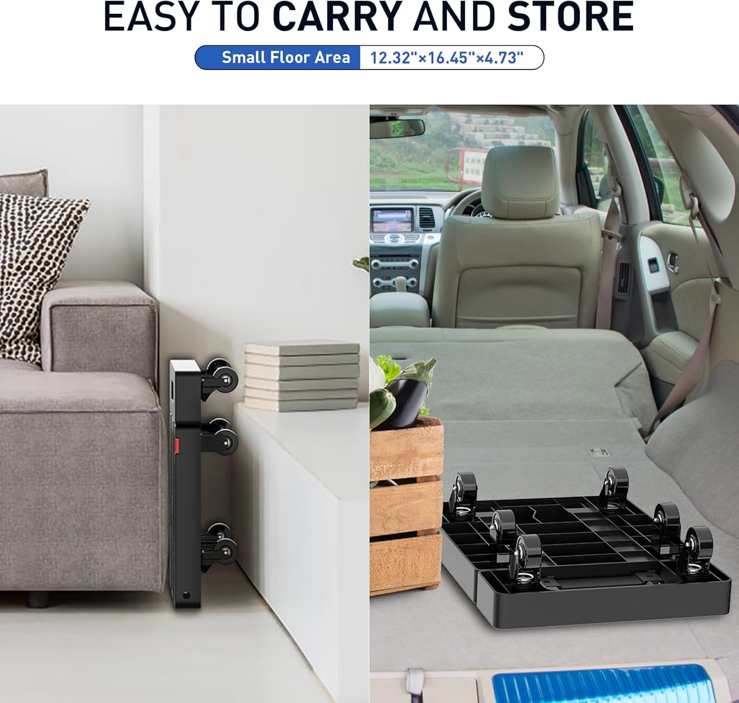 Folding Hand Truck, 500 LB Heavy Duty Luggage Cart, Utility Dolly Platform Cart with 6 Wheels & 2 Elastic Ropes for Luggage, Travel, Moving, Shopping, Office Use, Black