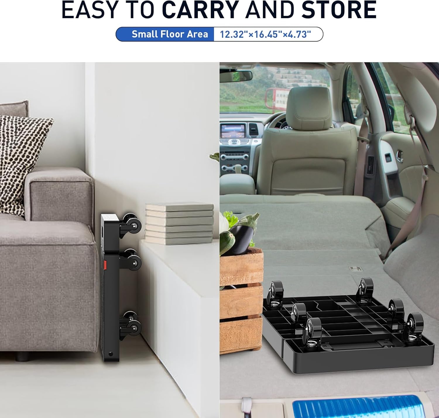 Folding Hand Truck, 500 LB Heavy Duty Luggage Cart, Utility Dolly Platform Cart with 6 Wheels & 2 Elastic Ropes for Luggage, Travel, Moving, Shopping, Office Use, Black