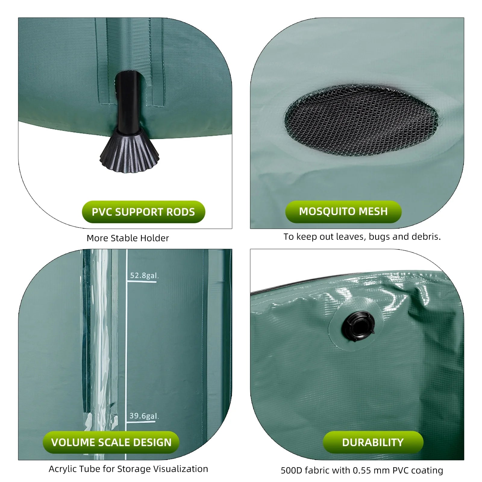 Collapsible Rain Barrel 100 Gallon Rainwater Collection Storage Tank with Garden Hose, Green