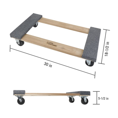 30-Inch Wooden Moving Dolly, 660-Lb Capacity, Dollies, 4 Caster Wheels