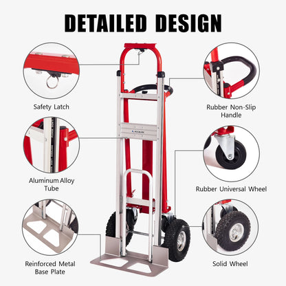 ROOMARK Hand Truck Dolly 3 in 1 Convertible Moving Cart 1000 Lb Capacity with Telescopic Frame Non-Slip Wheels for Easy Delivery