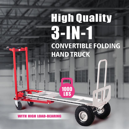 ROOMARK Hand Truck Dolly 3 in 1 Convertible Moving Cart 1000 Lb Capacity with Telescopic Frame Non-Slip Wheels for Easy Delivery