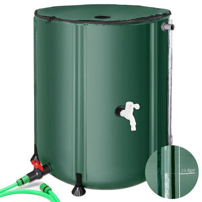 Collapsible Rain Barrel 100 Gallon Rainwater Collection Storage Tank with Garden Hose, Green