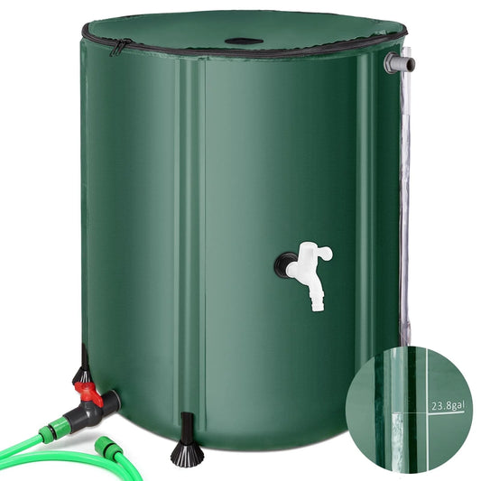 Collapsible Rain Barrel 100 Gallon Rainwater Collection Storage Tank with Garden Hose, Green